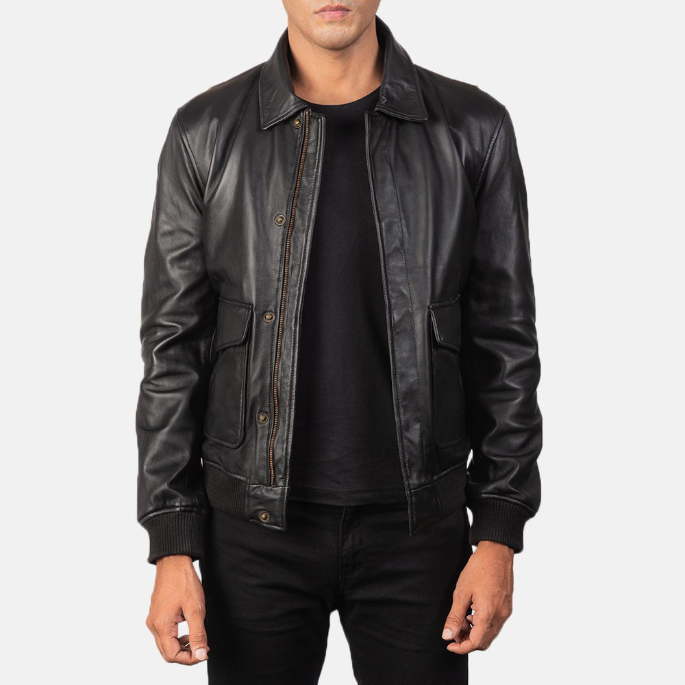 Men's Coffmen Black Leather Bomber Jacket